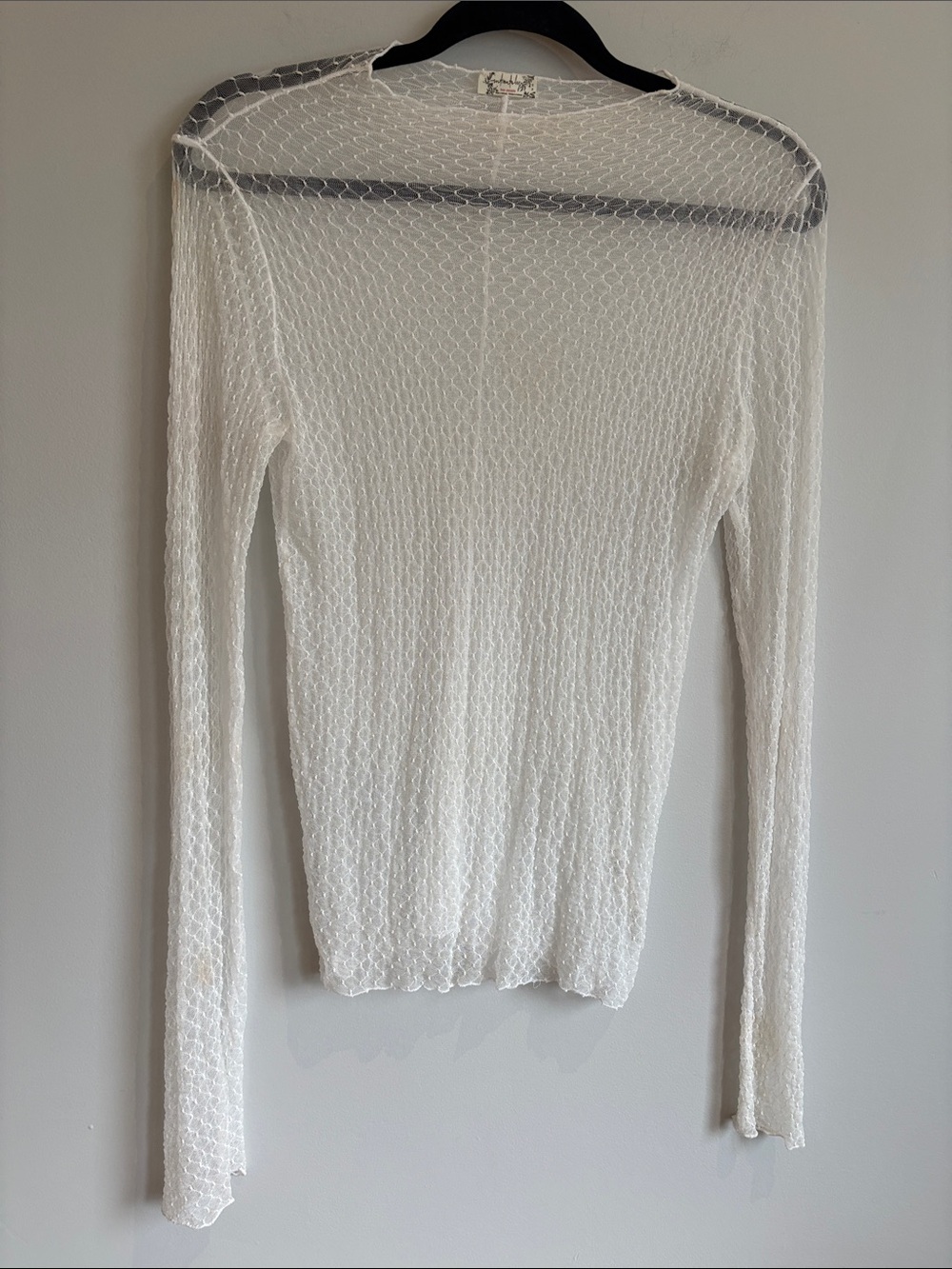 Free People Intimately White Sheer Textured Mesh Top XS/S